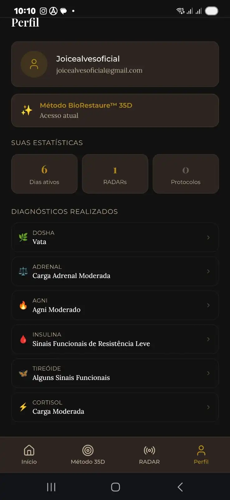 Tela do app — diagnóstico clínico