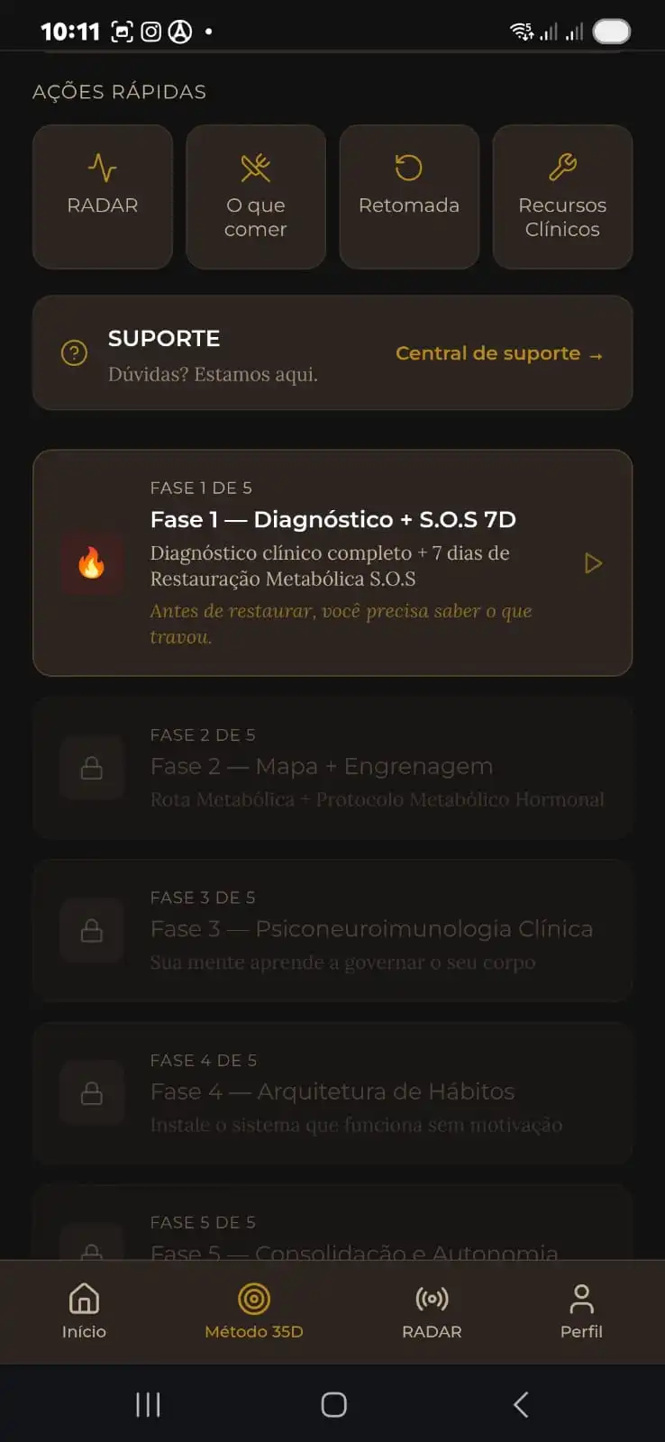 Tela do app — rota de restauração